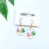 Hello Rainbow Earrings, Clear Hand-Painted Acrylic