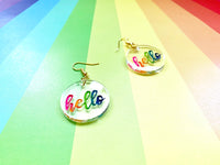 Hello Rainbow Earrings, Clear Hand-Painted Acrylic