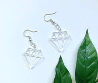 Lucite Diamond Earrings, Clear Acrylic