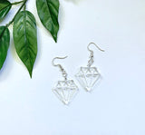 Lucite Diamond Earrings, Clear Acrylic