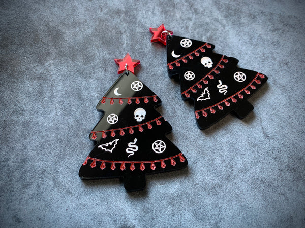 Goth Christmas Tree Earrings