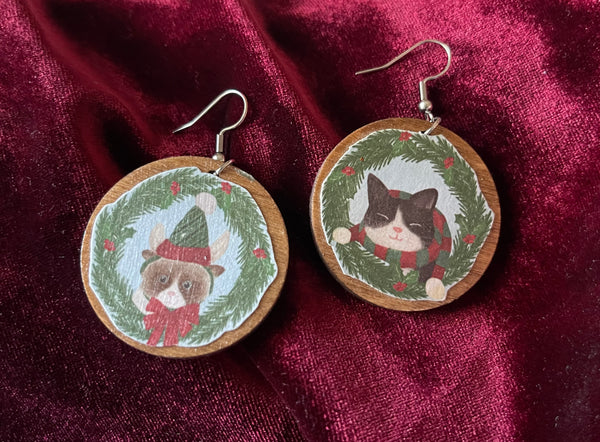 Christmas Cat Earrings #1